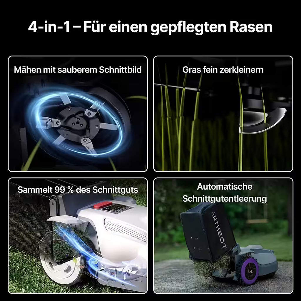 ANTHBOT N8 – 4-in-1 Mähroboter ohne Begrenzungskabel mit 23-L-Fangkorb